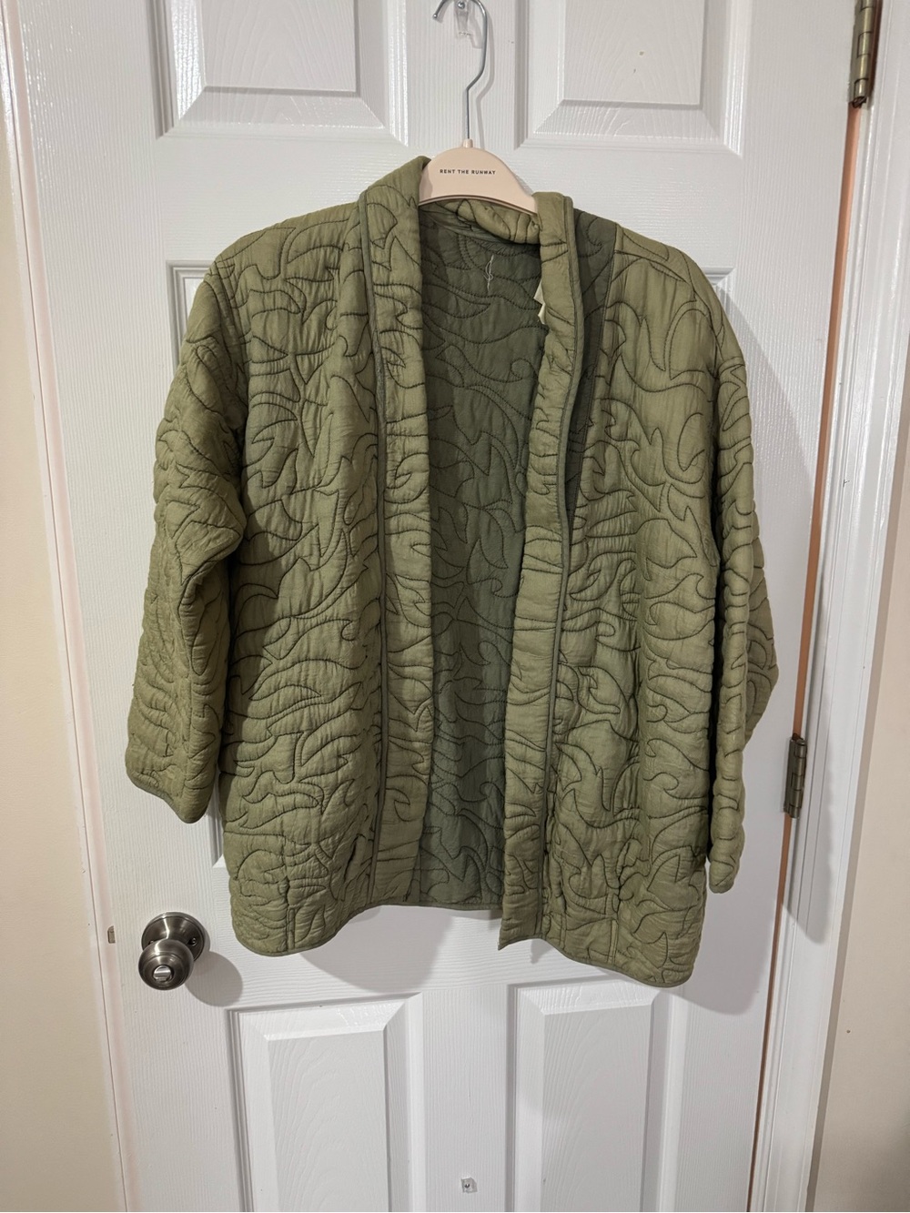 Anthropologie Quilted Olive Green Open-Front Jacket